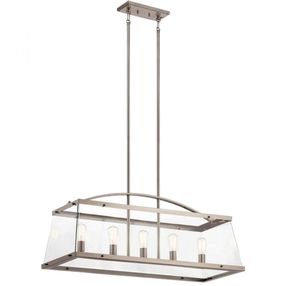 Darton 40.75" 5 Light Linear Chandelier with Clear Glass in Classic Pewter