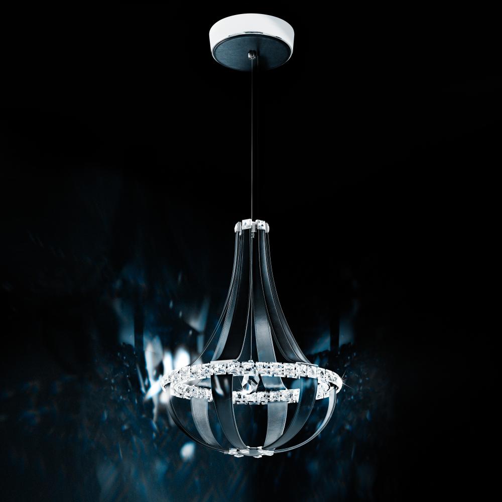 Crystal Empire LED 27in 120V Pendant in Grizzly Black Leather with Clear Radiance Crystal