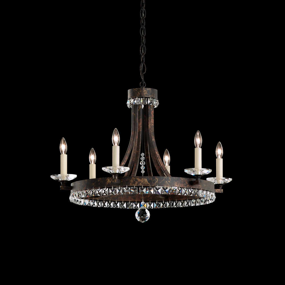 Early American 6 Lights 110V Chandelier in Ferro Black with Clear Heritage Crystal