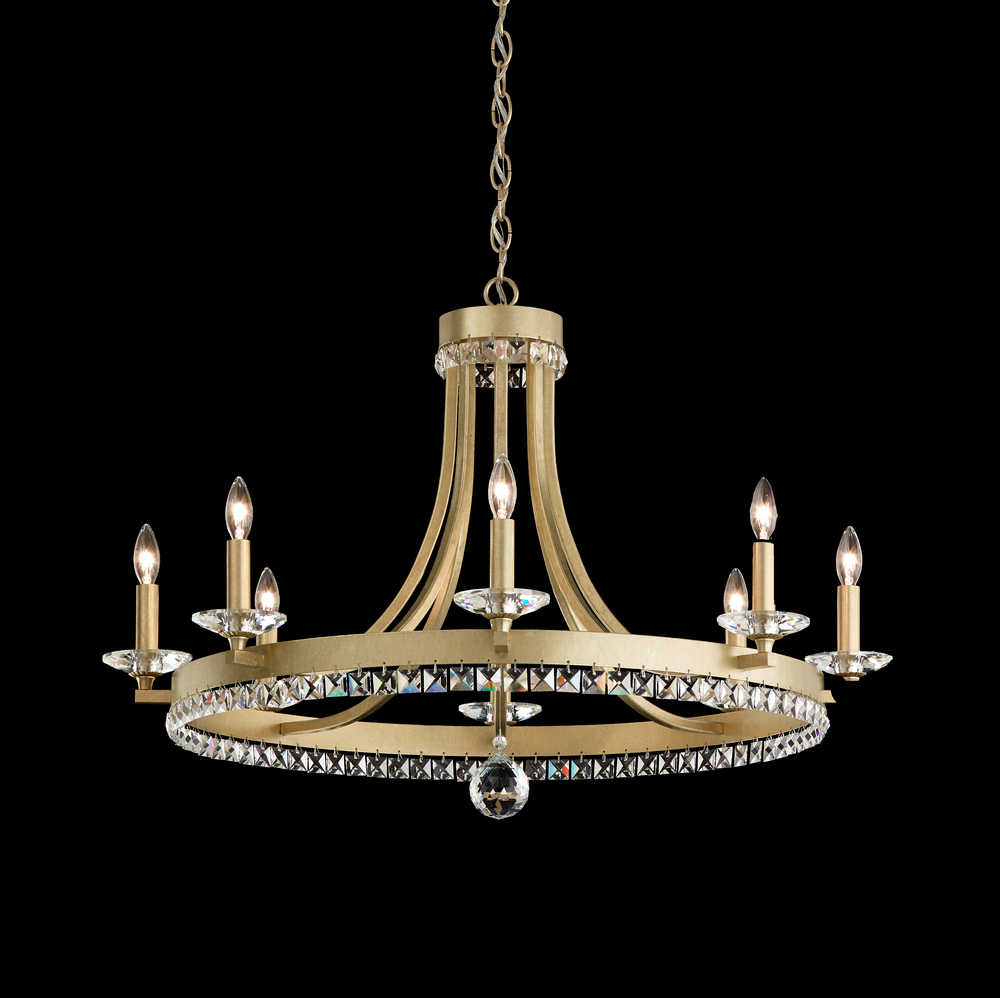Early American 8 Lights 110V Chandelier in Etruscan Gold with Clear Crystals from Swarovski