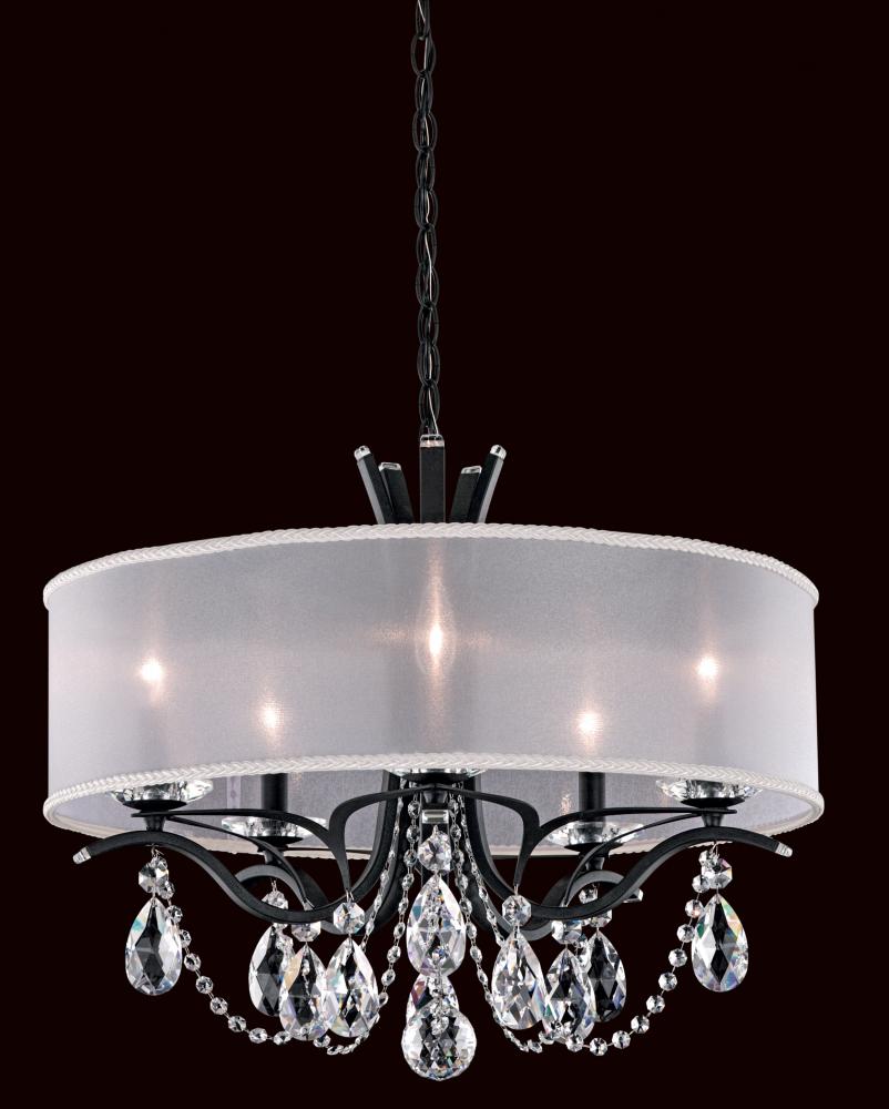 Vesca 5 Light 120V Chandelier in Antique Silver with Clear Heritage Handcut Crystal and Gold Shade