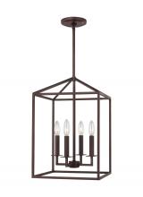 Generation Lighting 5215004-710 - Perryton transitional 4-light indoor dimmable small ceiling pendant hanging chandelier light in bron