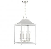 Savoy House Meridian M30009WHPN - 4-Light Pendant in White with Polished Nickel