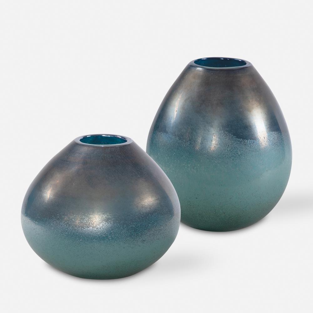 Uttermost Rian Aqua Bronze Vases, S/2
