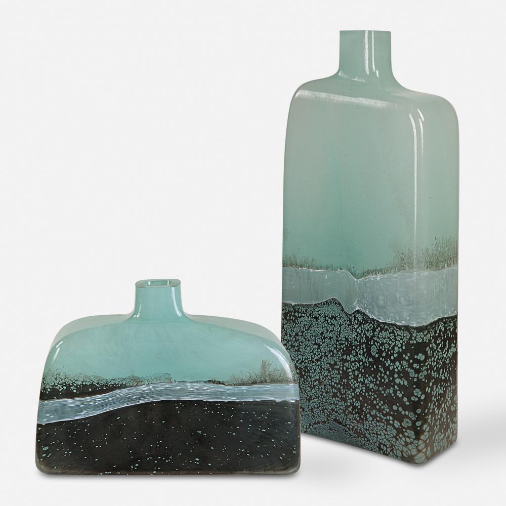 Uttermost Fuze Aqua & Bronze Vases, Set of 2