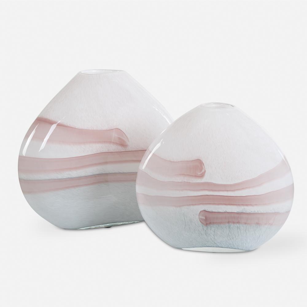 Uttermost Blush Swirl Glass Vases, S/2